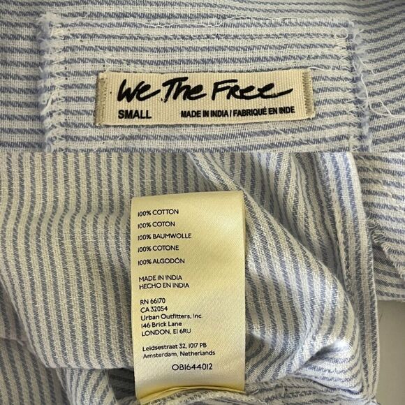 Free People Womens Size S Blue Pinstripe Sky Combo Edge Washed Tunic Blouse Boho - Picture 4 of 14